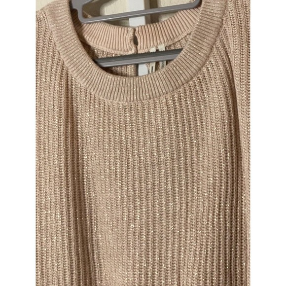 ANTHROPOLOGIE Metallic blend Peach crew neck 3/4th sleeve sweater Sz M - Picture 10 of 14
